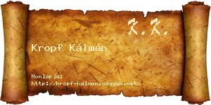 Kropf Kálmán névjegykártya